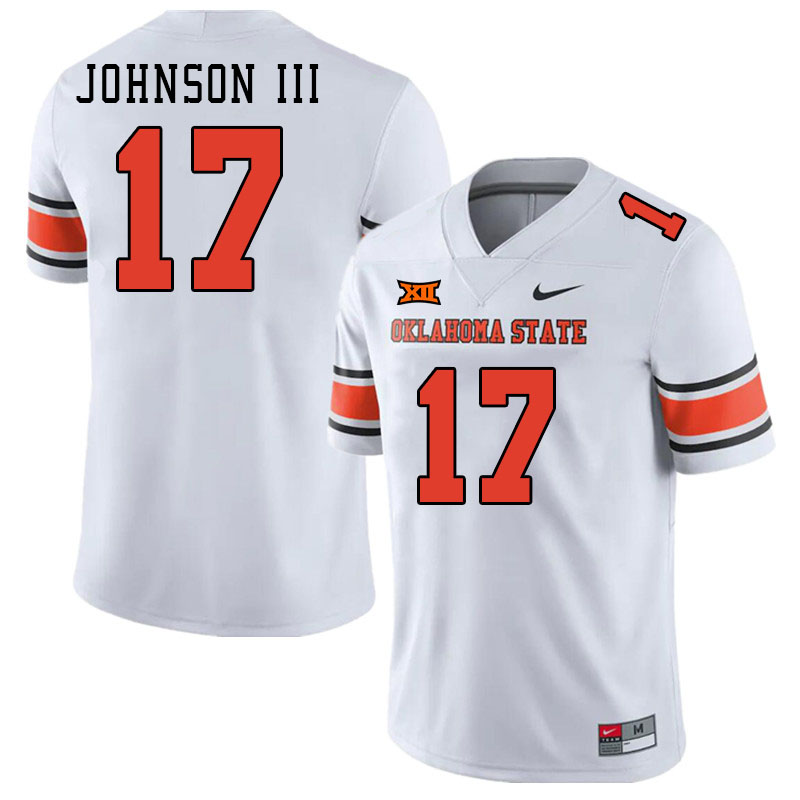 Men #17 Leon Johnson III Oklahoma State Cowboys College Football Jerseys Stitched-White - Click Image to Close